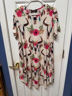 L&B Lucky & Blessed Western Style Dress w/Pockets size S Short Sleeve